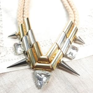 Signed NOIR Crystal Runway Necklace Long Rope Cord